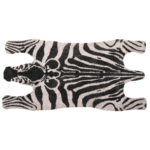 Large Faux Zebra Skin Coir Floor Doormat Black White 75x38cm Hallway Door Decor