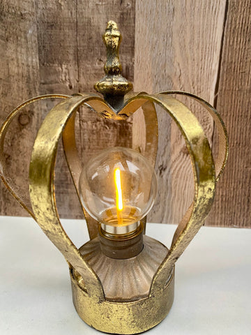 Crown Lamp Battery Powered LED Light Bulb Metal Bedside Light Vintage Style 19cm
