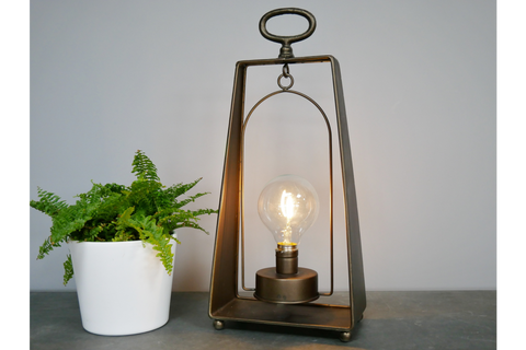 Desk Table Lamp Bulb Industrial Style Battery Operated Light LED Lantern 41cm