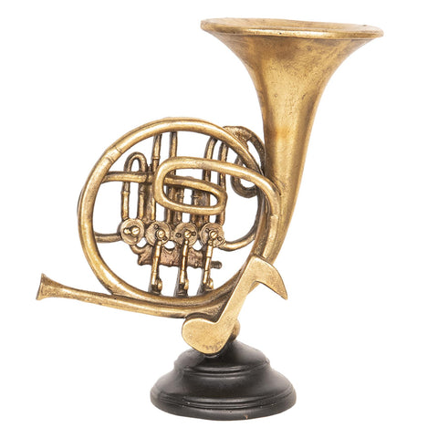 French Horn Gold Bronze Musical Instrument Ornament Statue Sculpture 24cm Music