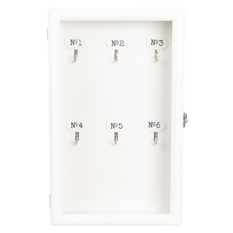 White Wooden Key Holder Box Rack Hooks Storage Cupboard Cabinet Glass Door 38cm