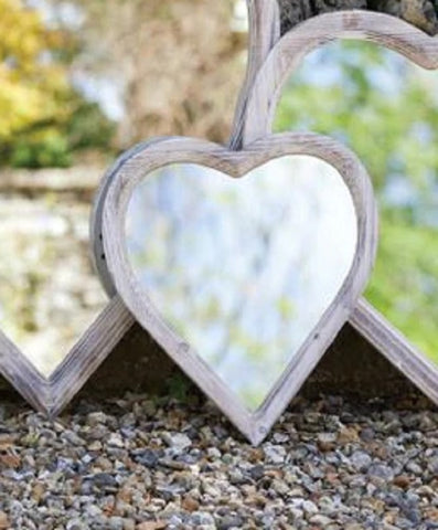 Outdoor Garden Mirror Wooden Frame Love Heart Wall Mount Rustic Decorative 38cm