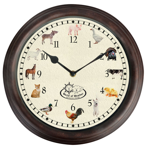 Farm Animal Sounds Chimes Wall Clock Pig Cow Horse Goat Cat Dog Donkey Duck 30cm