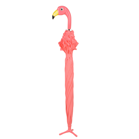 Flamingo Umbrella Pink Frilly Edge Straight Brolly Automatic Open Freestanding
