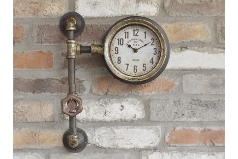 Industrial Pipe Clock Wall Mounted Steampunk Old Town Vintage Style Quartz 40cm