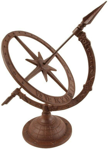 Cast Iron Garden Sundial Armillary Compass Clock Roman Numerals Ornament Time 38cm