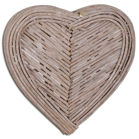 White Washed Brown Wicker Heart Hanging Rustic Home Display Wall Art 40cm