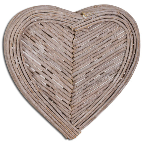 White Washed Brown Wicker Heart Hanging Rustic Home Display Wall Art 40cm 