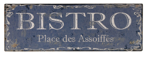 Blue Shabby Chic Style Bistro Place Des Assoiffes Metal Wall Sign Plaque 40cm