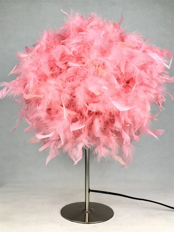Modern Tall Pink Feather Table Lamp Shade with Chrome Base Bedside 60cm