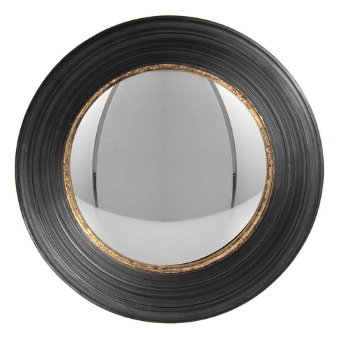 Antiqued Black Deep Frame Convex Fisheye Porthole Mirror Gold Distress Rim 34cm