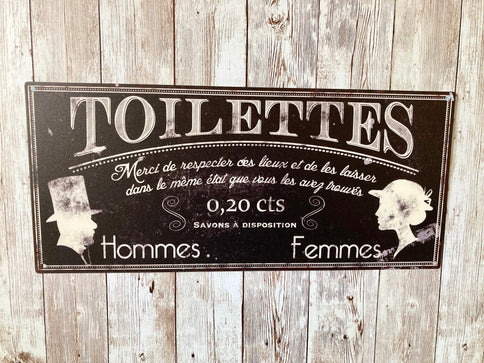 Long Metal French Toilettes Bathroom Plaque Toilet Cloakroom Sign Black Vintage Style