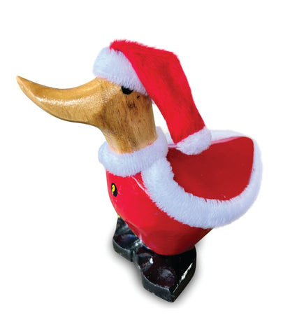 Santa Claus Duck Wooden Freestanding Hand Painted In Father Christmas Costume