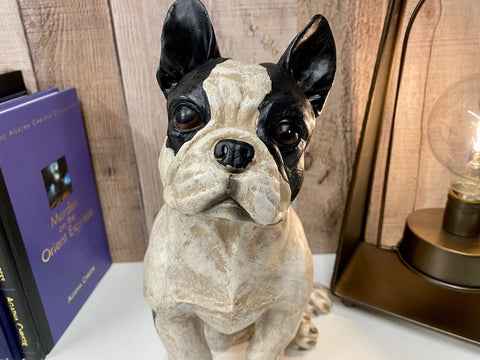 French Bulldog Ornament Figurine Black and White Bull Dog Statue Gift Home 26cm