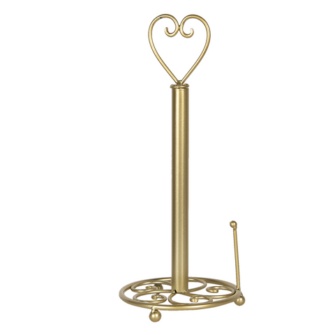 Paper Towel Holder Gold Metal Kitchen Roll Stand Pole Freestanding Heart Top 