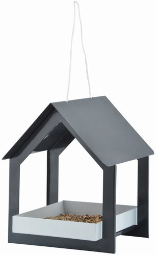 Hanging Grey Metal Bird Table Feeder with White Tray and Cord Robin Sparrows