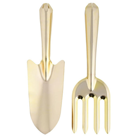 2 Piece Gardening Gift Set Gold Coloured Carbon Steel Hand Trowel and Fork 