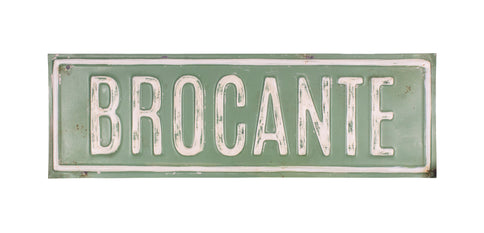 Brocante Metal Sign Flea Market Iron Plaque Green Grey Distressed French 62cm