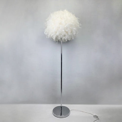 Modern White Feather Floor Standard Lamp Shade with Chrome Base 150cm Tall