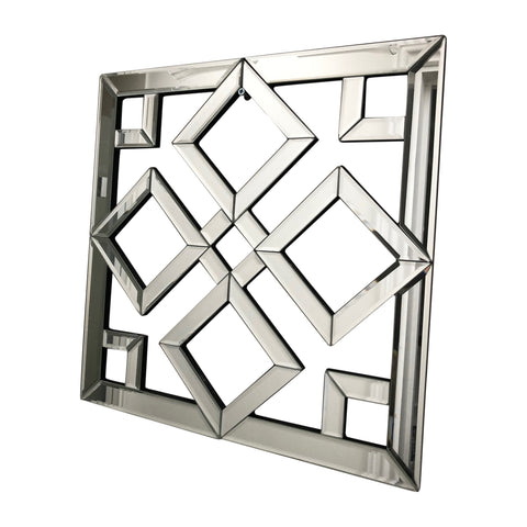 Diamond Geo Mirrored Wall Art Mirror Geometric Glass Bevelled Art Decor 40x40cm Square