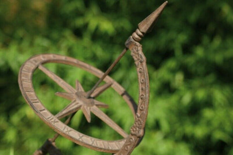 Cast Iron Garden Sundial Armillary Compass Clock Roman Numerals Ornament Time 38cm