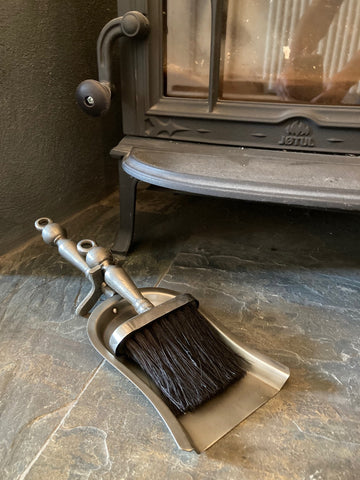 Hearth Tidy Fireplace Panl & Brush Set Antique Pewter Hearth Fireside Tools Log Burner Accessories
