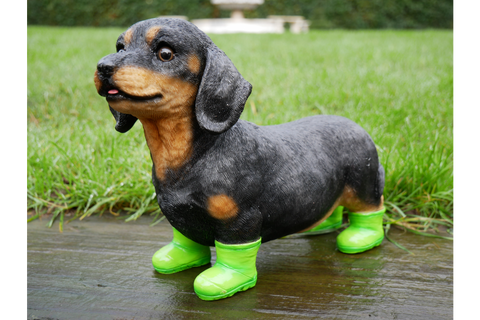 Sausage Dog Dachshund Garden Indoor Outdoor Figurine Realistic Ornament Statue Green Boots