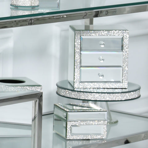 Mirror Silver Glass Sparkle Diamante Crystal Jewel Jewellery Trinket Box 