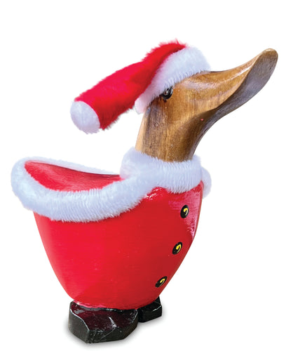 Santa Claus Duck Wooden Freestanding Hand Painted In Father Christmas Costume