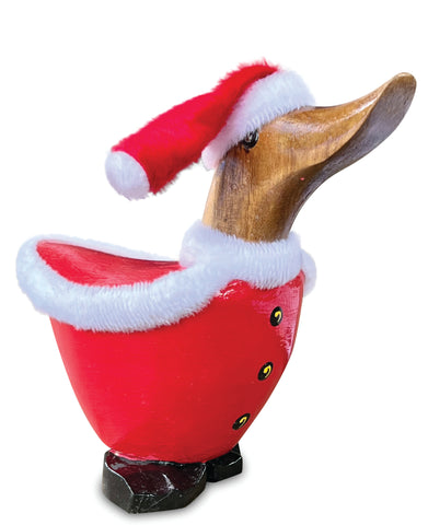 Santa Claus Duck Wooden Freestanding Hand Painted In Father Christmas Costume