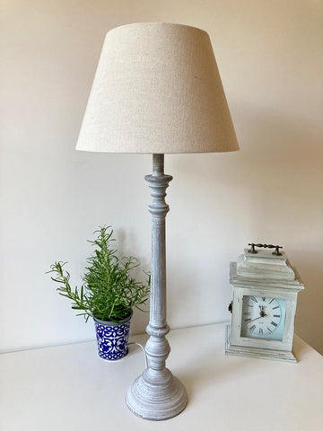 Lime Washed Grey Slimline Table Lamp Light Taupe Linen Shade 40w Shaker Style 73cm