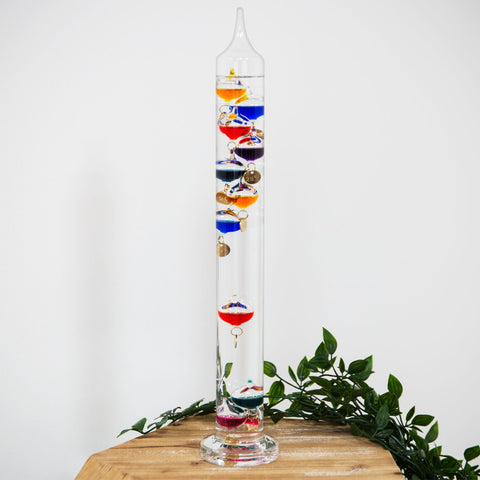 Glass Galileo Thermometer Freestanding Coloured Bulbs Temperature Weather 44cm