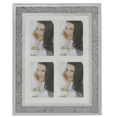 Glass Sparkly Four Photo Silver Diamond Crush Wall Multi Picture Frame 4