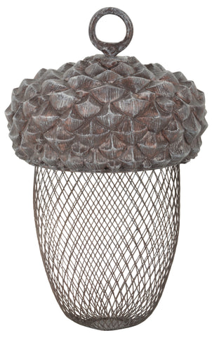 Bird Feeder Acorn Grey Hanging Metal Nuts Basket Garden Wildlife Mesh 22cm