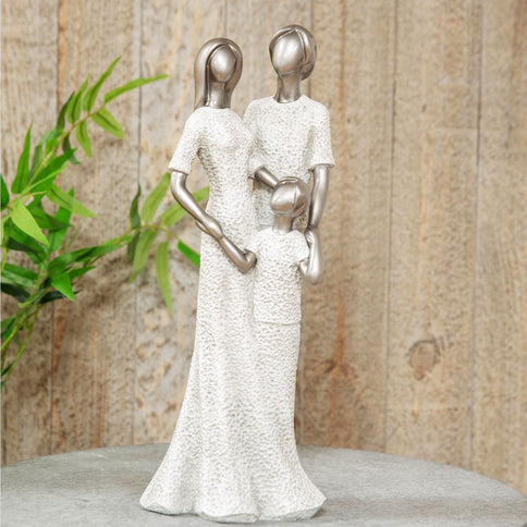 SAVE 50% - Family Trio Figurine Grey Silver Ornament Textured Statue 33cm Mum Dad Child