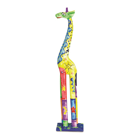 Hand Carved Painted Wooden Multi Coloured Giraffe Sculpture Ornament Statue 60cm