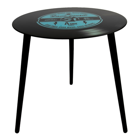 1970's Style Vinyl Record Style Funky Retro Side Table 50cm - Glass & Wood
