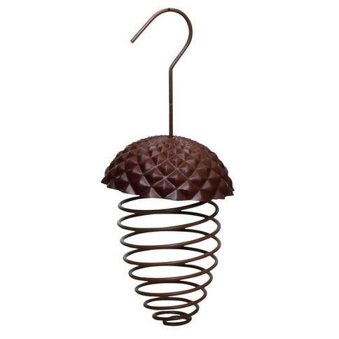 Bird Feeder Acorn Spring Hanging Metal Fatball Suetball Holder Brown Garden 23cm