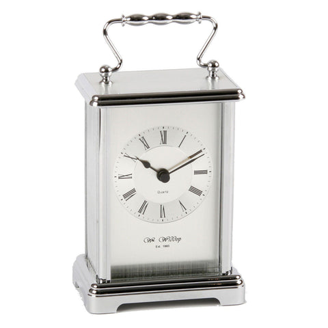 Classic Silver Carriage Mantel Desk Clock w Roman Numerals 16x9cm