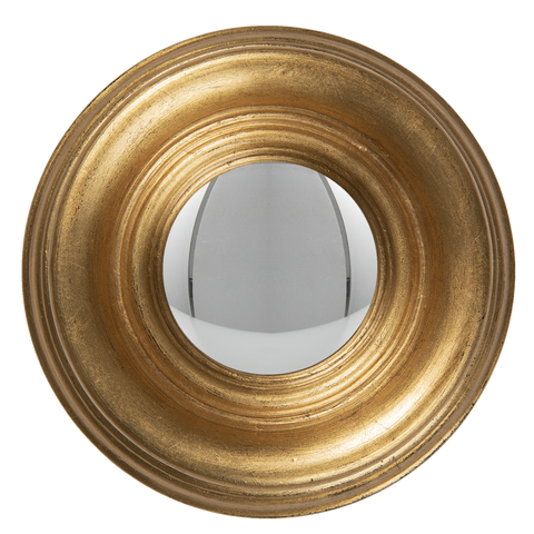 Convex Fisheye Porthole Mirror Round Gold Distressed Wood Retro Nautical 19cm 
