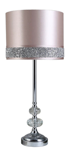 Silver Candlestick Table Lamp Glass Ball Bedside Light PInk Blush Glitter Shade 58cm
