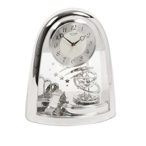 Rhythm Silver Arched Mantel Shelf Clock Spiral Pendulum Boxed 24cm