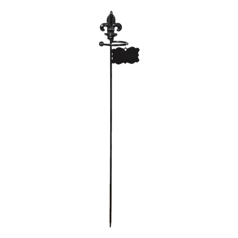 Single Plant Stake Flower Support Black Iron Pole Cane 60cm Metal Fleur de Lis 60cm