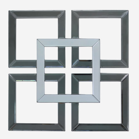 Square Mirrored Wall Art Mirror Geometric Smoked Glass Bevelled Decor 40x40cm