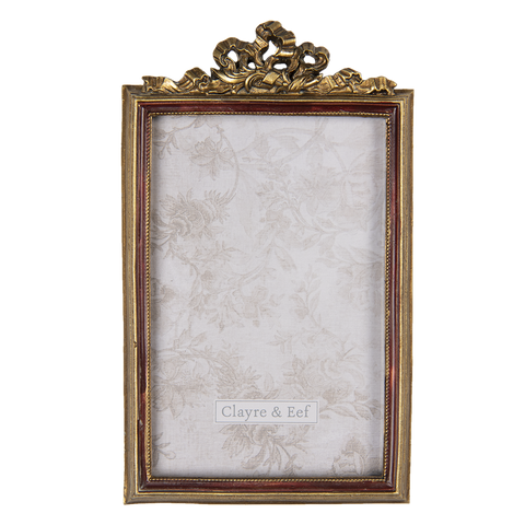 Vintage Style Antique Gold Photo Picture Frame 6"x4" Red Inner Border Bow Design