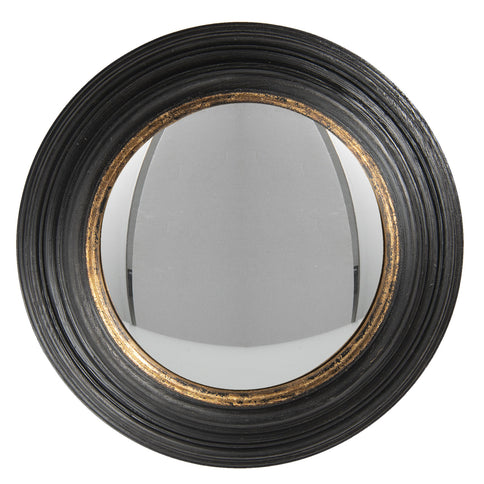 Antiqued Black Round Convex Fisheye Porthole Mirror Gold Distress Rim 38cm