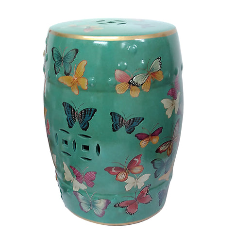 Turquoise Oriental Chinese Ceramic Porcelain Stool Side Table Plant Stand 45cm