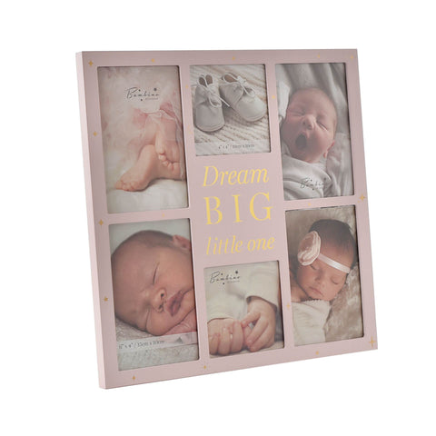 Multi Aperture Baby Photo Picture Collage Frame Pink Wood Newborn Baptism Gift 32cm