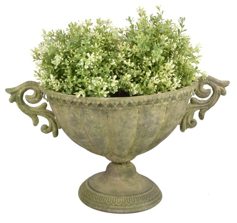 Vintage Style Aged Metal Green Oval Plant Flower Urn Planter 22.5cm