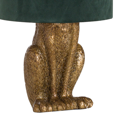Sitting Hare Rabbit Ears Table Lamp Green Velvet Shade Antique Gold 50cm 